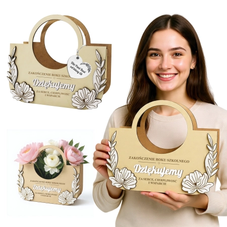 Prezent na Zakończenie roku wyjątkowa personalizowana torebka flowerbox na słodycze na kwiaty gotowy prezent